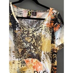 Sportelle Vintage Y2k XL Cotton Mixed Media Graffiti Floral‎ Rhinestone T-Shirt